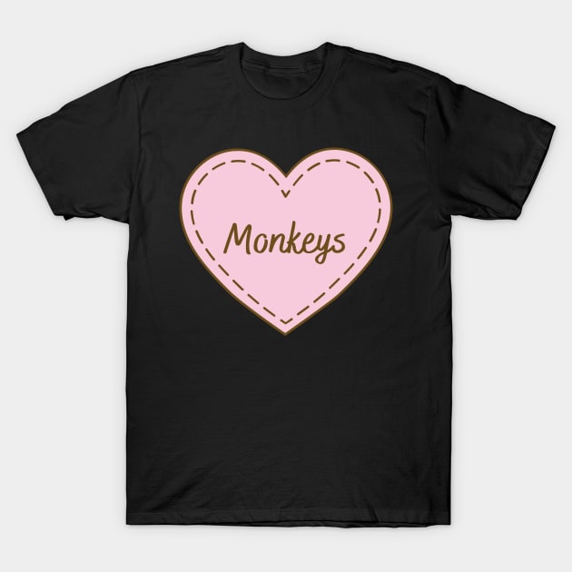 I Love Monkeys Simple Heart Design T-Shirt by Word Minimalism